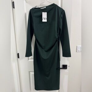 Zara Asymmetrical Dark Green Midi Dress